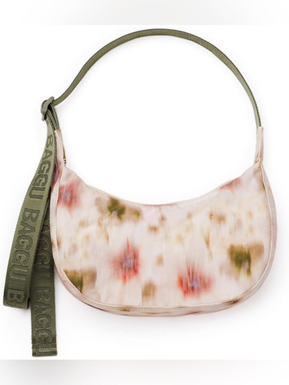 BAGGU Cream Abstract Floral Small Nylon Crescent bag NWT